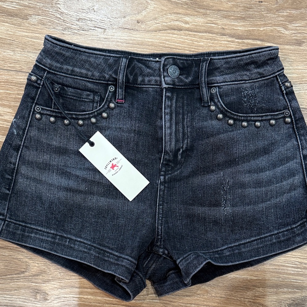 Idyllwind Black Washed Studded High-Rise Denim Shorts